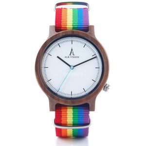 Alk Vision Pride Regenboog Top Hout Horloges Vrouwen Mens Houten Horloge Canvas Lgbt Strap Casual Horloge