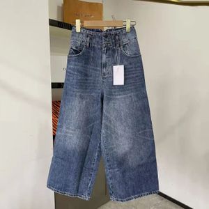 2022 Vroege Lente Hoge Taille Slanke Rechte Pijpen Broek Losse Jeans, vrouwen Blauwe Retro Gewassen Brede Been Negen Punt Broek