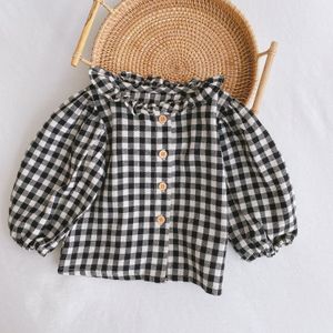 2022 Herfst Baby Meisjes Puur Katoen Bloemen Lange Mouwen Shirts Baby Meisjes Casual Plaid Shirt Tops Kleding 0-2Y