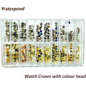 Waterdichte Horloge Kroon Onderdelen Vervanging met Coloured Dome Hoofd Horloge Accessoires Reparatie Tool Kit voor Horlogemaker