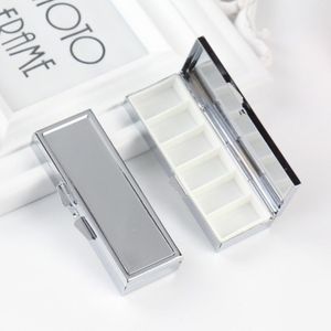 Metalen Zilveren Pillendoosjes Holder 6 Grids Plein Geneeskunde Case Kleine Draagbare Gevallen Container Splitters Persoonlijke Gezondheidszorg MR085