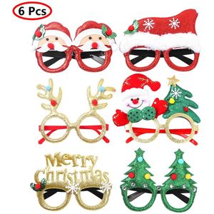6Pcs/12Pcs Glittery Kerst Brillen Frame Funny Eyewear Kinderen Of Volwassenen Familie Xmas Party Kerstman Kostuum accessoires