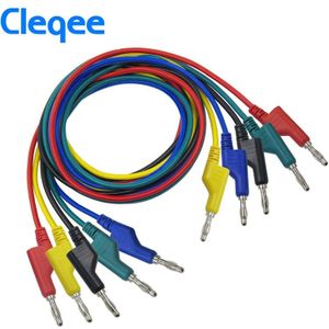 Cleqee P1036 1Set 5Pcs 1M 4Mm Banana Banana Plug Test Kabel Lood Voor Multimeter 5 kleuren