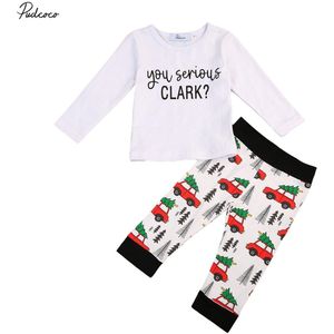 Peuter Baby Kinderen Jongens Meisjes Katoen Brief Print Lange Mouwen T-shirt Kerst Pant Kleding Outfits 2 stks Kleding Set