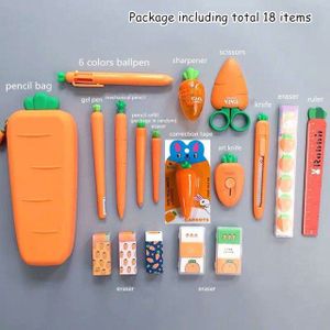 Sharkbang Creatieve Wortel Serie Siliconen Zachte Etui Penhouder Organizer Tas Kawaii Briefpapier Set Kinderen
