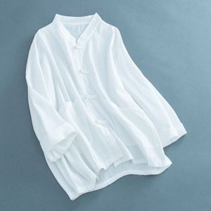 Traditionele Chinese Kleding Voor Vrouwen Blouse Stand Kraag Chinese Mandarijn Jas Linnen Pocket Shirt Chinese Tops FF2466