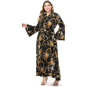 Chiffon Plus Size Abaya Jurk Vrouwen Revers Lace-Up Slim Fit A-lijn Shirt Jurken Marokkaanse Caftan Islamitische Kleding Party vestidos