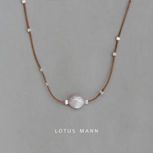 Lotus Mann mini choker labradoriet kraag verstelbare licht roze parel tricolor ketting