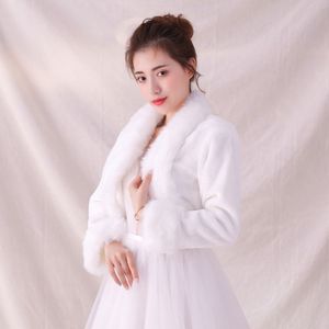 Vrouwen Winter Lange Mouw Gebogen Zoom Korte Jas Schouderophalen Dikker Pluche Wedding Bridal Warme Sjaal Wraps Cape Voor Avondjurk jurk