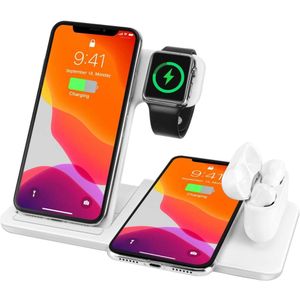 Draadloze Oplader 4 In 1 Charging Dock Station 15W Qi Lading Stand Voor Iphone 12 11 Xs Xr X 8 Apple Horloge 6 Se 5 4 3 Airpods Pro