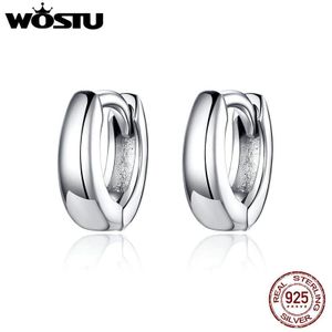 WOSTU 925 Sterling Zilver Minimalistische Cirkel Oorringen Shine Ronde Kleine Oorbellen Voor Vrouwen Wedding Stijl Sieraden CQE552