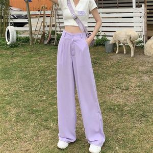 Wijde Broek Vrouwen Koreaanse Vintage Lavendel Chic Dames Volledige Lengte Broek Leisure All-Match Stijlvolle Hoge Taille tieners Broek