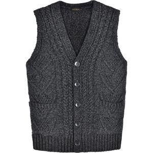 BOTVELA Geribbelde Gebreide Casual Fit Trui Vest Mens Gebreide V-hals Kabel Aran Vest 204