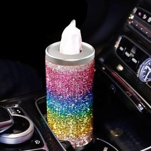 Shiny Auto Papieren Handdoek Buis Crystal Diamond Rainbow Tissue Case Water Cup Universal Cilinder Diy Creatieve Auto Lade Opbergdoos