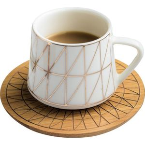 Creatieve Lijn Gestreepte Keramische Kopje Koffie Met Bamboe Schotel Nordic Afternoon Tea Mini 80 Ml Geconcentreerde Koffie Cup Om lepel
