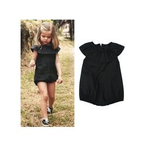 Casual Ruches Zwart Romper Voor Kinderen Baby Meisje Kleding Speelpakje Jumpsuit Outfit Sunsuit 1 Tot 5 Jaar