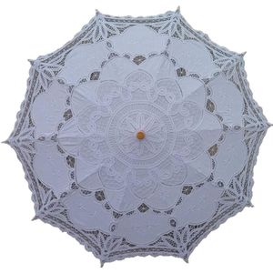 Kant Bruids Paraplu Parasol Zwart Rood Wit Katoen Zonnescherm Voor Bruid Houten Handvat Bruiloft Decoratie Paraplu