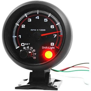 Universele 3.75 Inch 12V Wit Led Backlit Toerenteller Gauge Met Red Shift Light Voor Auto Benzine Auto, 0-8000 Rpm