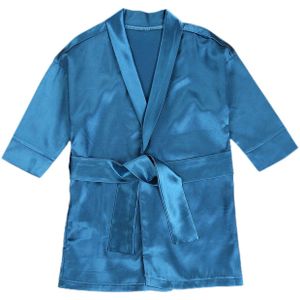 0-6Y Kids Baby Boy Meisjes Satin Nachthemden Autuumn Blauw Solid V-hals Sjerpen Lange Mouwen Bandage Nachtkleding Nachtkleding