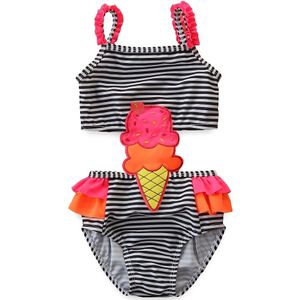 2-7Y Zomer Baby Baby Meisjes Een Stuk Badmode Gestreepte Ijs Print Mouwloze Jumpsuits Beachwear