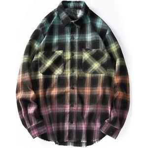 GONTHWID Tie Dye Rainbow Lange Mouwen Plaid Shirts Streetwear Hip Hop Casual Losse Button Down Jurk Shirts Mode Harajuku Tops