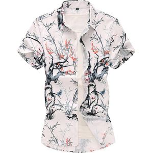 Plant Bloemen Hawaiian Shirt Bamboe Heren dress Shirts Plus size Blouse Mannen Korte mouw Blouse Mannen Zomer Plus size 6XL 7XL