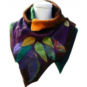 Vintage Sjaal Vrouwen Herfst Winter Leaf Print Soft Wrap Onregelmatige Sjaal Knop Warme Sjaal Sjaal Multifunctionele