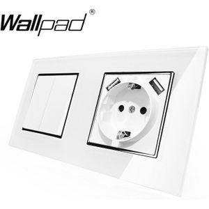 1 Bende Schakelaar En Eu Schuko Stopcontact Met Dubbele Usb Opladen Poorten 5.1DC 2.1A Voor Eu Ronde Doos Wallpad 156*86Mm