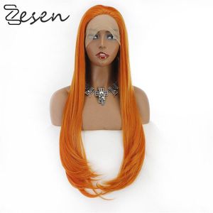 Zesen Koper Rode Midden Deel 13 × 4 Lace Front Pruik Voor Vrouwen Party Baby Haar Hittebestendig Synthetisch Haar pruiken Gekleurde Oranje