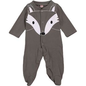 Pasgeboren Kinderen Romper Baby Meisjes Jongens Vos Patroon Wrap Voet Een Stuk Jumpsuit Lange Mouwen Ronde Hals Kleding Footies