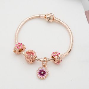 Rose Gouden Bloemen Macroporeuze Kralen Madeliefjes Hanger Armband Diy Sieraden Vrouwen Bedelarmband