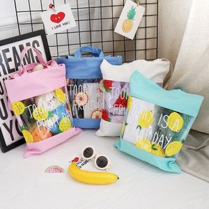 Speciale Aanbieding Schoudertas Transparante Cartoon Fruit Beletterd Canvas Tas Reizen Strand Women's Bag Studenten