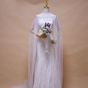 Topqueen Bridal Wrap Parels Applique Wedding Cape Elegante Lange Capes Vrouwen Lange Sjaal Witte Jas Bolero G26