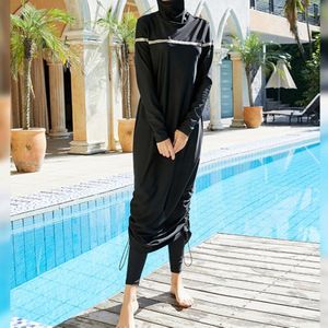 2022 Fully Surrounded Conservative Smocked Swimsuit Foreign Trade Sunscreen Solid Color Diving Three-piece Swimsuit