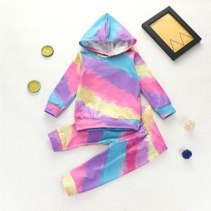 1-4T Tie-Dye Kleding Set Sweatshirt Lange Lange Regenboog Patroon Hoodies Broek Kinderen Mode herfst Kleding Outfits