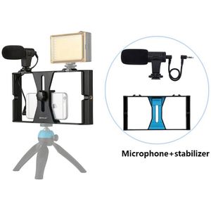 Dual handgrepen voor Iphone Android Telefoons Beugel Stabilizer Microfoon LED Licht Invullen Mini Statief voor Fotografie DV Opname