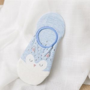 6Pcs = 3Pairs Zomer Leuke Vrouwen Onzichtbare Sokken Dier Cartoon Mode Sokken Katoen Ankle Boot Sokken Blauwe Kleur siliconen Anti-Slip