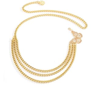 Elegante Vlinder Multi-layer Taille Chain Verstelbare Goud Zilver Metalen Buik Ketting Jurk Jeans Vrouwelijke Tailleband