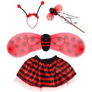 4 Stks/set Kid Fee Kostuum Set Ladybird Bee Glitter Leuke Wing Gestreepte Gelaagde Tutu Rok Wand Hoofdband Dress Up Halloween outfit