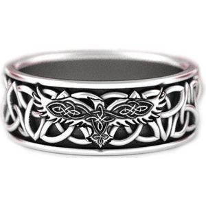 Noorse Mythologie Giant Wolf Fenrir Verdedigen Tempel Raven Amulet Sieraden Vriendje Halloween Mens Viking Rvs Ring