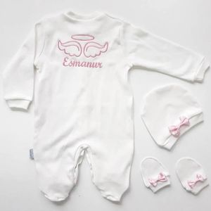 Roze Geborduurde Baret Wanten Baby Meisje Jumpsuit Baby Meisje Romper Katoen Lange Baret Baby Jumpsuit Baby Kleding Herfst