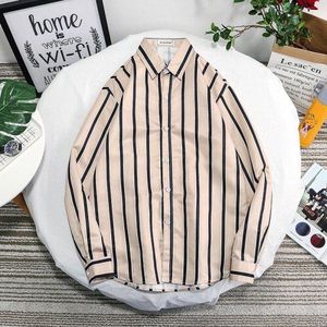 Shirts Mannen Gestreepte Turn-Down Kragen Lange Mouwen Leisure Mens Koreaanse Stijl Chic Losse Eenvoudige Koppels Uitloper Alle-wedstrijd Harajuku