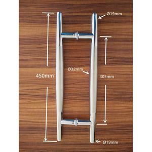 Diameter 32*450mm gatafstand 305mm Variabele diameter SUS 304 Rvs geborsteld Deurklink Pull