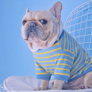 Tiger Hond Pet Kleding Franse Bulldog T-shirt Puur Katoen Blauw Streep Hond Kleding Voor Kleine Medium Corgi Teddy Honden Puppy outfit