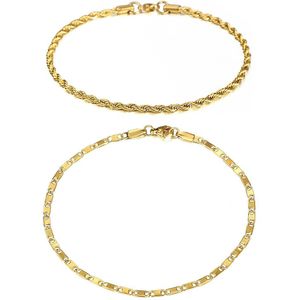 Goud Kleur Roestvrij Staal 2 Stks/set Enkelbandje Kettingen Voor Vrouwen Eenvoudige Enkelbanden Zomer Strand Voet Sieraden Vriendschap Been Ketting KAM01B