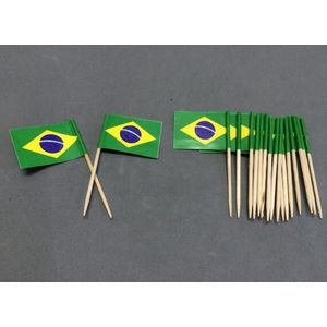 Mini 50 Stuks Brazilië Tandenstoker Vlaggen Papier Voedsel Picks Cake Tandenstokers Cupcake Toppers Fruit Cocktail Sticks Decoratie Tandenstokers