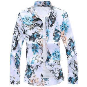 Herfst Mannen Lange Mouw Bloem Overhemd Chinese Stijl Afdrukken Mode Slim Fit Casual Shirts Plus Size 5XL 6XL 7XL