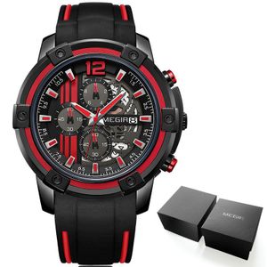 Megir Mannen Zwarte Siliconen Band Quartz Horloges Chronograaf Sport Horloge Voor Man 3atm Waterdichte Lichtgevende Handen 2097 Geel