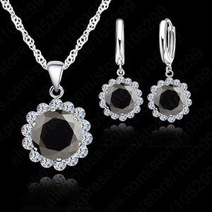 Prijs 925 Sterling Zilveren Bruiloft Sieraden Sets Cubic Zirkoon Ketting Hanger/Oorbellen Modieuze Vrouwen