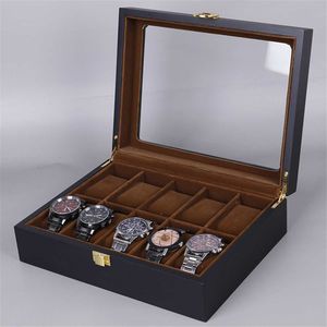 6/10/12 Grids Horloge Doos Houten Glazen Doos Glazen Case Organizer Box Luxe Sieraden Display Multifunctio Doos Horloge zwart